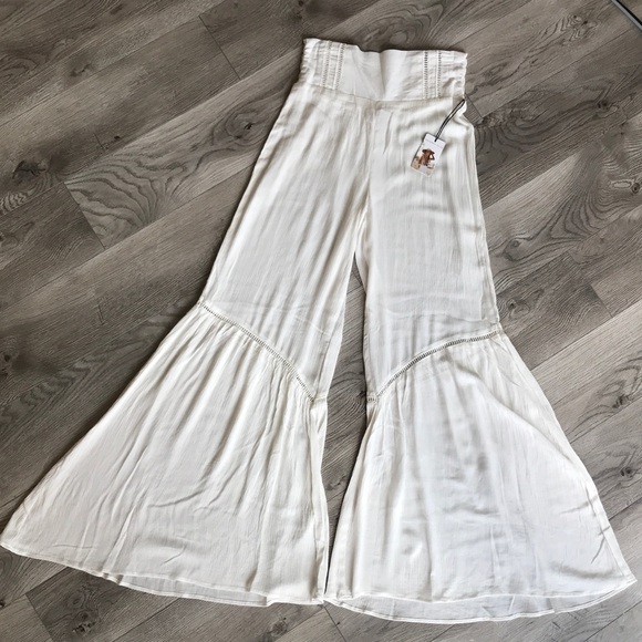 Sincerly Jules Pants - NWT Sincerely Jules high waisted crochet extreme wide leg ruffle bell bottoms
